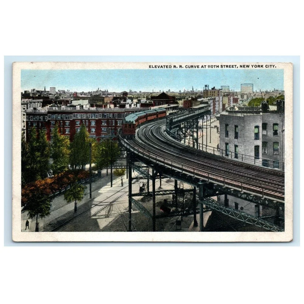 Vintage Postcard 1914 NY Train Elevated Railway Tracks Aerial City View New York